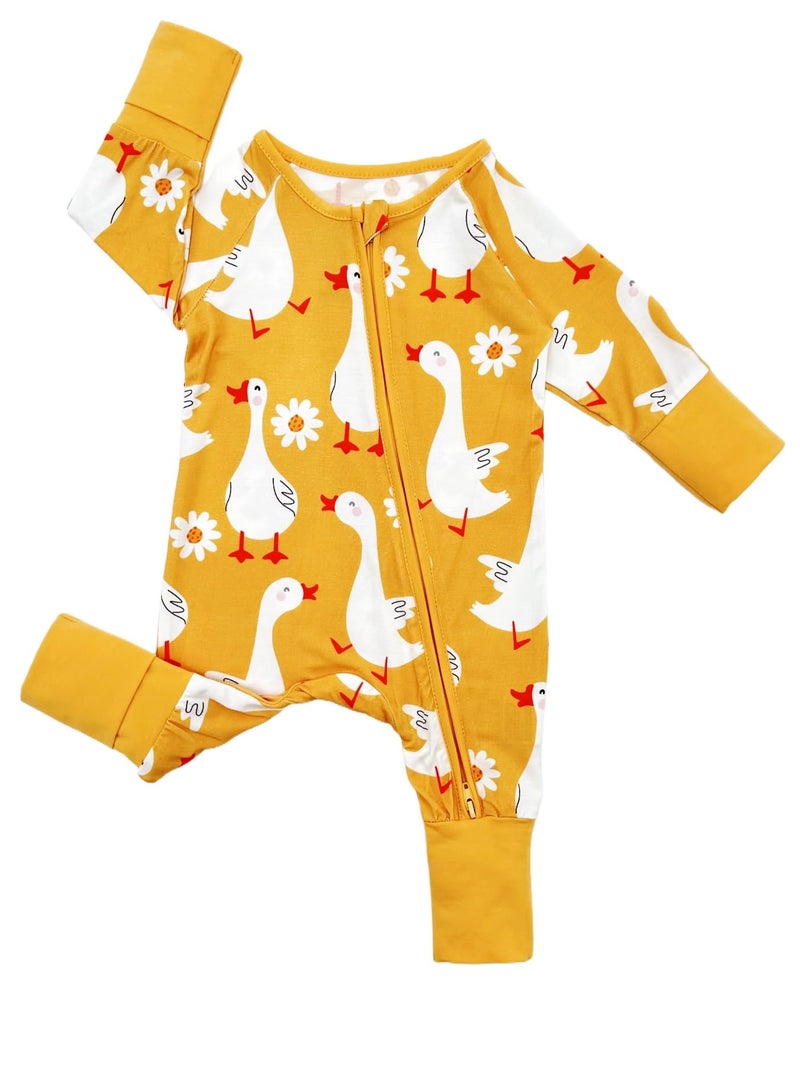 Bow Dream Baby Bamboo Rayon Romper Girl Footless Viscose Newborn Infant Footie Outfits Mitten Cuffs Toddler Boy Clothes Yellow Goose 6-12 Months - Image 3