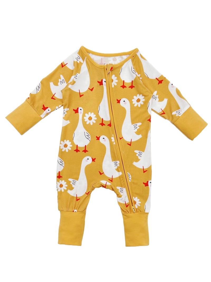 Bow Dream Baby Bamboo Rayon Romper Girl Footless Viscose Newborn Infant Footie Outfits Mitten Cuffs Toddler Boy Clothes Yellow Goose 6-12 Months - Image 4