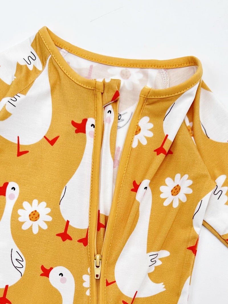 Bow Dream Baby Bamboo Rayon Romper Girl Footless Viscose Newborn Infant Footie Outfits Mitten Cuffs Toddler Boy Clothes Yellow Goose 6-12 Months - Image 5