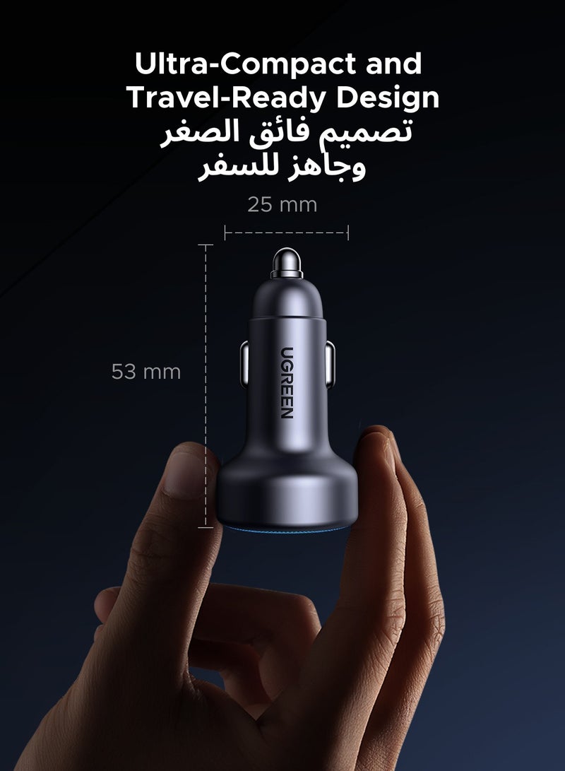 يو جرين شاحن سيارة 30 وات 2C1A محول سيارة سريع بمنفذ USB من تايب سي مع مؤشر LED أزرق متوافق مع آيفون 17 16 15 برو ماكس جالكسي S25 24 23 ألترا هواوي شاومي هونر أوبو فيفو ساعة آبل  سماعات الأذن رمادي - Image 5