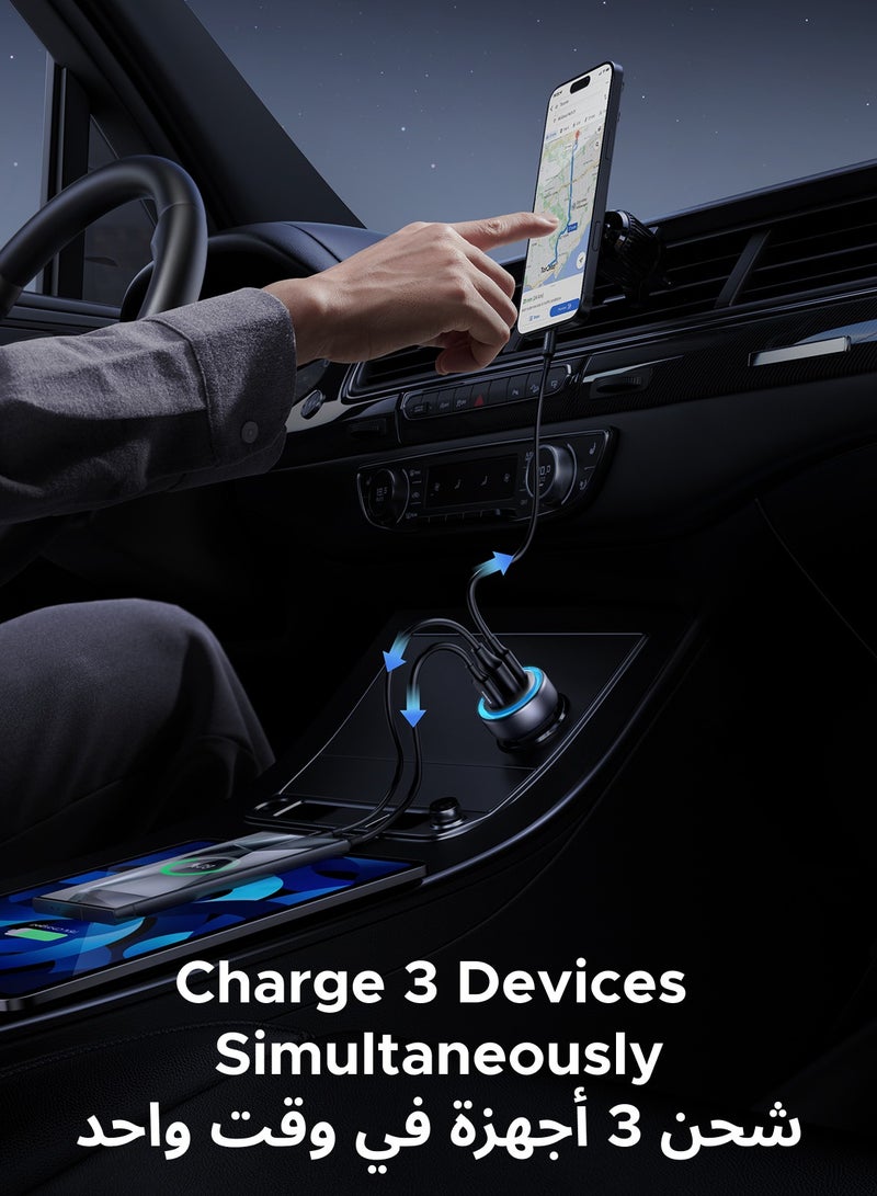 يو جرين شاحن سيارة 30 وات 2C1A محول سيارة سريع بمنفذ USB من تايب سي مع مؤشر LED أزرق متوافق مع آيفون 17 16 15 برو ماكس جالكسي S25 24 23 ألترا هواوي شاومي هونر أوبو فيفو ساعة آبل  سماعات الأذن رمادي - Image 2
