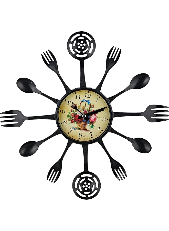 The Bros Spoon-Fork Kitchen Clock Black 40cm - Image 1