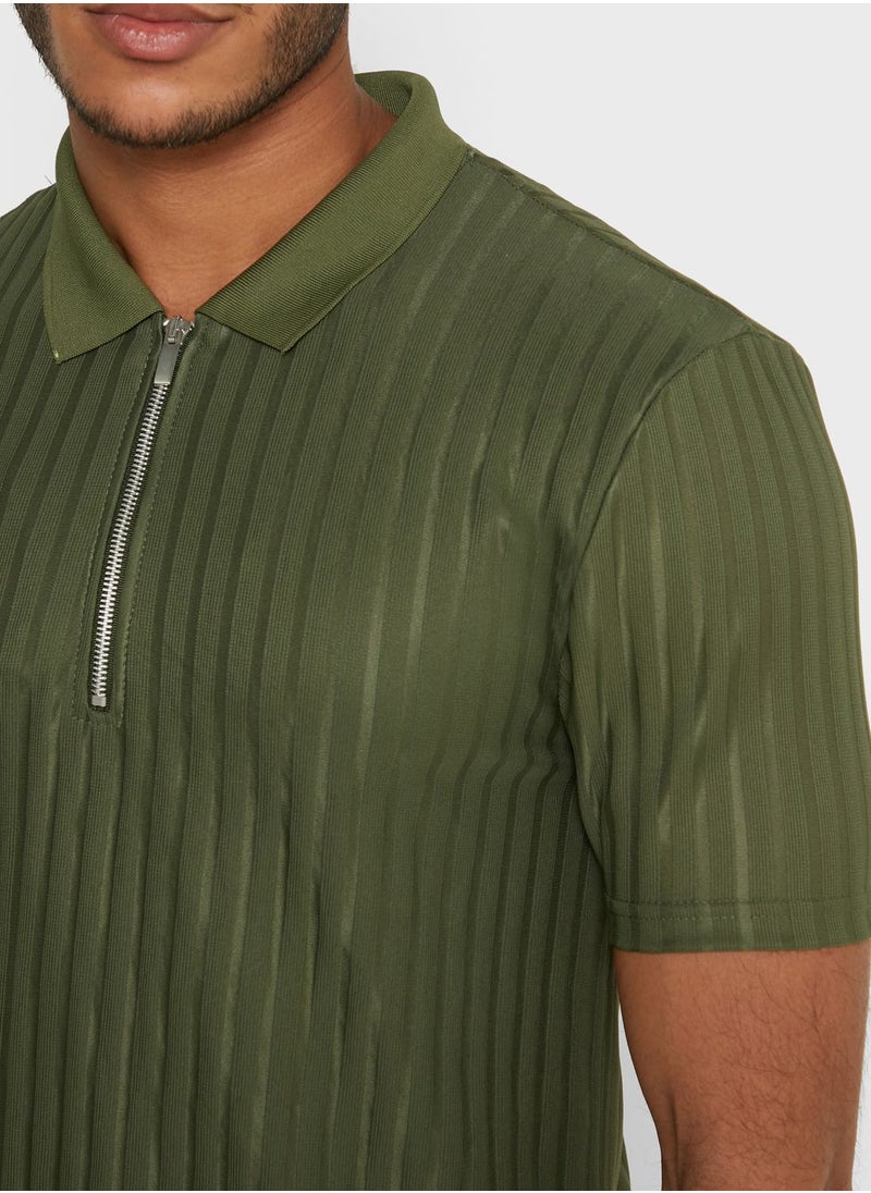 RIVER ISLAND - Ribbed Zip Polo - Image 1