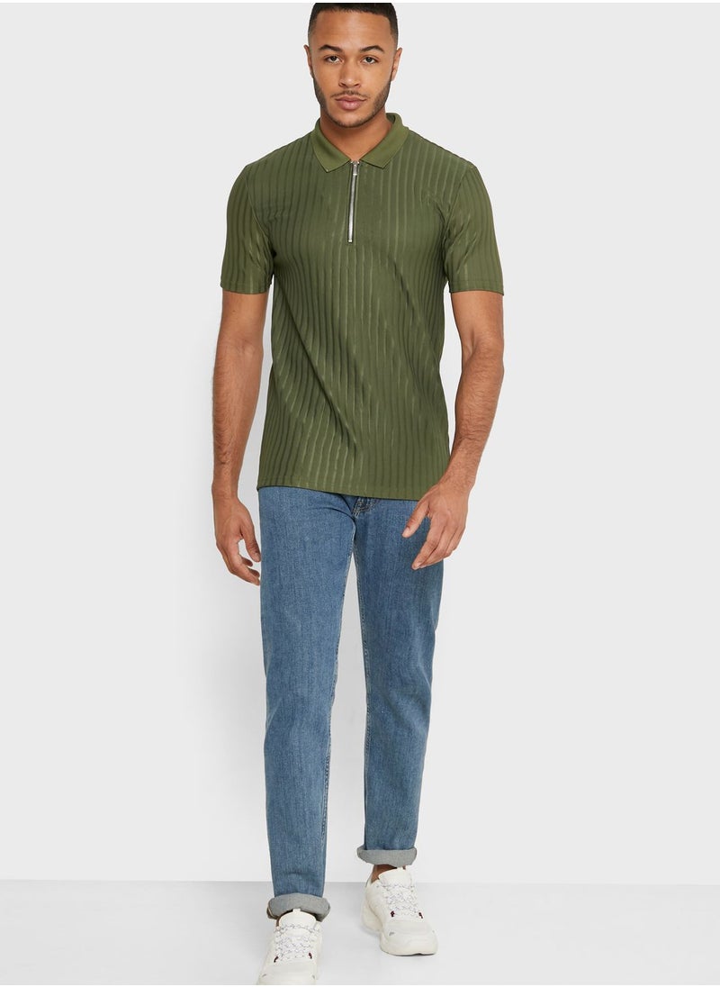 RIVER ISLAND - Ribbed Zip Polo - Image 1