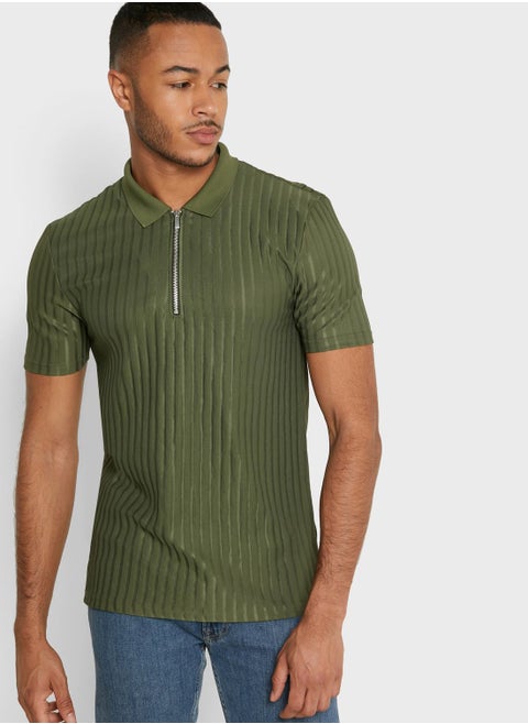 Ribbed Zip Polo