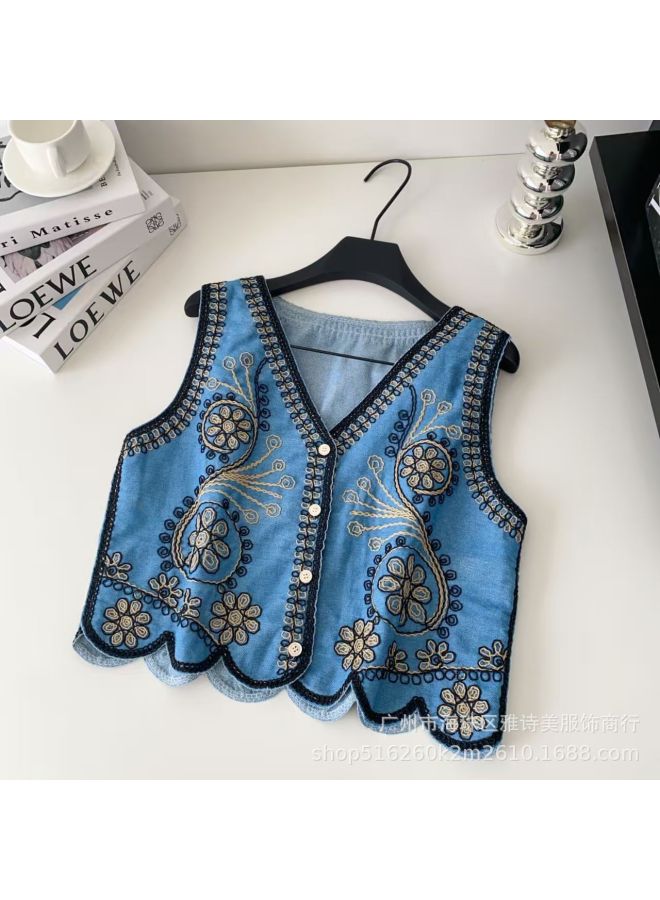 Fashionable And Youthful Heavy-embroidered Butterfly Embroidered Hollow-out Vest Women's Summer New Arrival Versatile Layering Short Loose Top Trendy