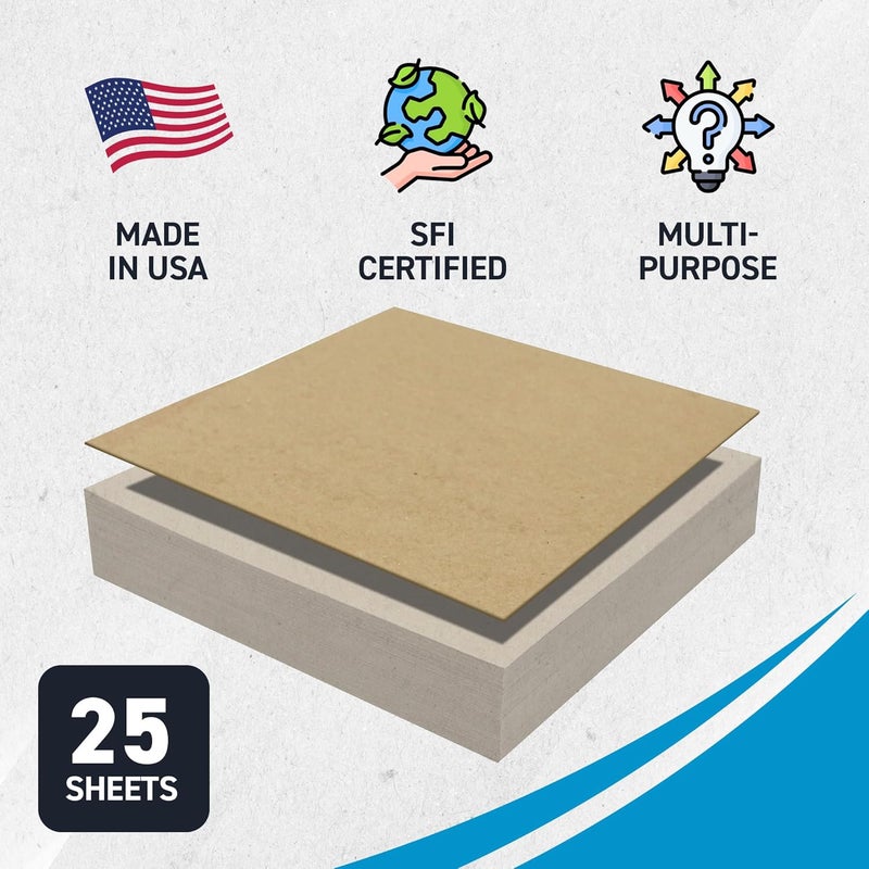 MagicWater Supply MagicWater Chipboard Sheet for DIY Projects - 12x12 Inch - 25 Pack - 22 pt - Heavy Duty Kraft (0.020 Inch Thick) Paperboard, for Scrapbooking, Books, Picture Frame Backing, Arts Project & Crafts - Image 3