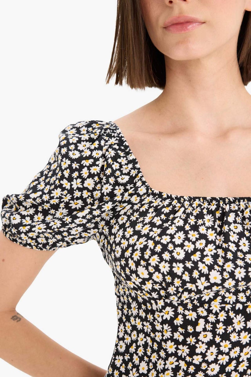 DeFacto Square Collar Printed Viscose Mini Dress - Image 4
