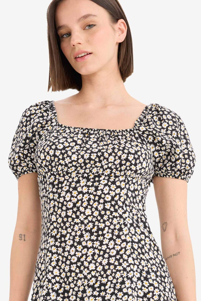 DeFacto Square Collar Printed Viscose Mini Dress - Image 3