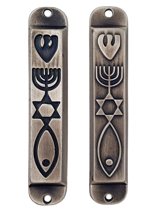 TALISMAN4U Set of 2 Pewter Messianic Mezuzah Case with Scroll for Door from Israel Menorah Messianic Seal 10 cm / 4 Inch - Image 1