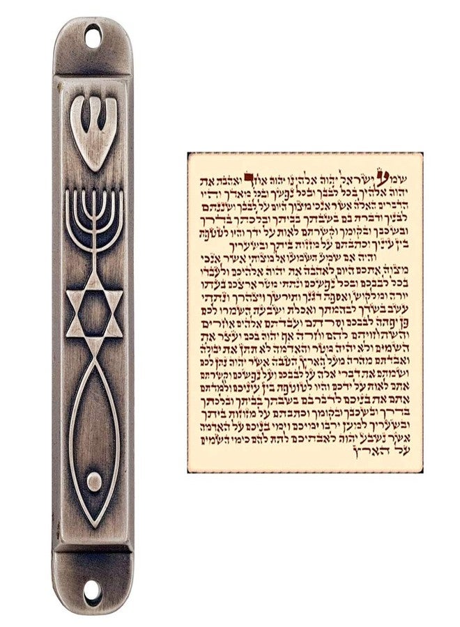 TALISMAN4U Set of 2 Pewter Messianic Mezuzah Case with Scroll for Door from Israel Menorah Messianic Seal 10 cm / 4 Inch - Image 3