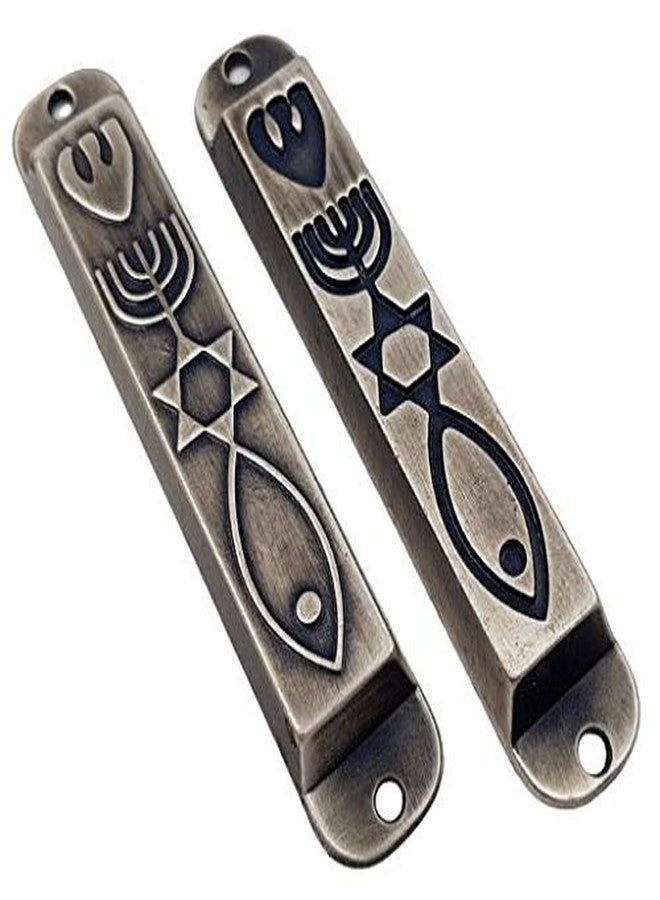 TALISMAN4U Set of 2 Pewter Messianic Mezuzah Case with Scroll for Door from Israel Menorah Messianic Seal 10 cm / 4 Inch - Image 2
