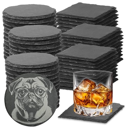 DASSNANE 72pcs Slate Coasters Black 4 Inch Bulk Blank Rock Coasters Blank Laser Engraving, Hand Painted DIY, Scratch Resistant Bottom (36*Square+36*Round) - Image 1