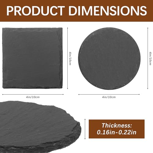 DASSNANE 72pcs Slate Coasters Black 4 Inch Bulk Blank Rock Coasters Blank Laser Engraving, Hand Painted DIY, Scratch Resistant Bottom (36*Square+36*Round) - Image 2