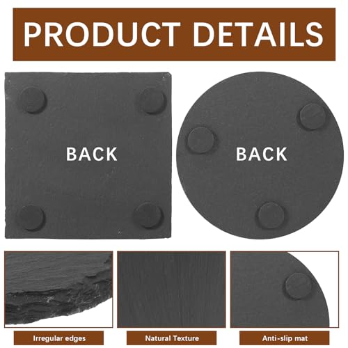 DASSNANE 72pcs Slate Coasters Black 4 Inch Bulk Blank Rock Coasters Blank Laser Engraving, Hand Painted DIY, Scratch Resistant Bottom (36*Square+36*Round) - Image 3