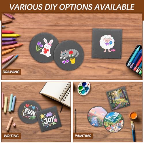DASSNANE 72pcs Slate Coasters Black 4 Inch Bulk Blank Rock Coasters Blank Laser Engraving, Hand Painted DIY, Scratch Resistant Bottom (36*Square+36*Round) - Image 5