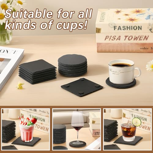 DASSNANE 72pcs Slate Coasters Black 4 Inch Bulk Blank Rock Coasters Blank Laser Engraving, Hand Painted DIY, Scratch Resistant Bottom (36*Square+36*Round) - Image 4