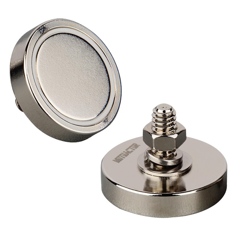 MUTUACTOR 4Pack Super Powerful Round Cup Magnet with 1/4''-20 Male Threaded Stud, 92lb Vertical Pull-Force Non-Shattering Neodymium Magnet with Nut and Washer for Lighting, Camera and Other Brackets - Image 1
