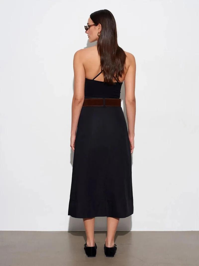 ديلفين Dilvin Mid-Waist A-Line Midi Skirt With Belt