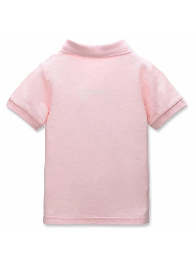 CUNYI Boys' Solid Color Cotton Pique Polo Uniform Shirts Short Sleeve, Light Pink/130 - Image 3