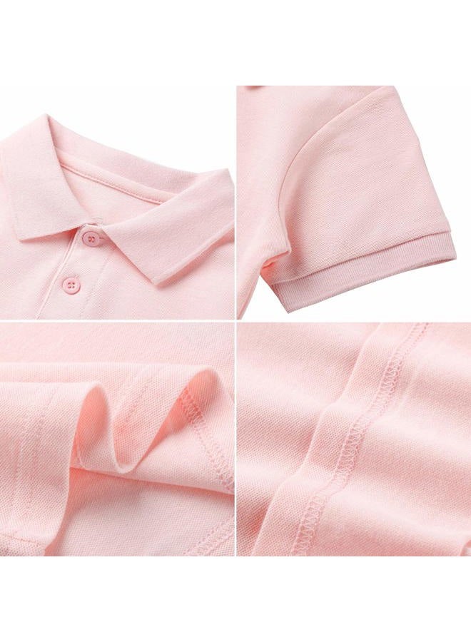 CUNYI Boys' Solid Color Cotton Pique Polo Uniform Shirts Short Sleeve, Light Pink/130 - Image 5