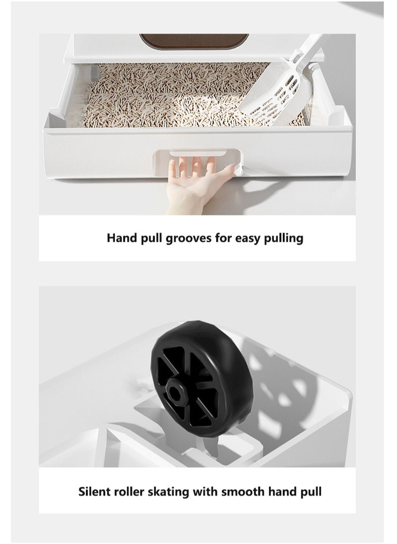 Arabest - Cat Litter Box Top Entry Cat Litter Box with Lid, Large Covered Litter Box for Cats Foldable Leak Proof Cat Toilet with Cat Litter Scooper and Drawer - Image 1