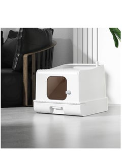 Arabest Cat Litter Box Top Entry Cat Litter Box with Lid, Large Covered Litter Box for Cats Foldable Leak Proof Cat Toilet with Cat Litter Scooper and Drawer  - Image 3