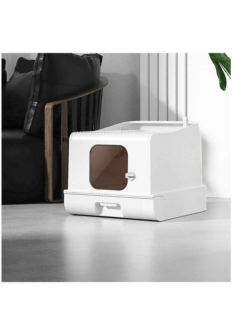 Arabest - Cat Litter Box Top Entry Cat Litter Box with Lid, Large Covered Litter Box for Cats Foldable Leak Proof Cat Toilet with Cat Litter Scooper and Drawer - Image 1