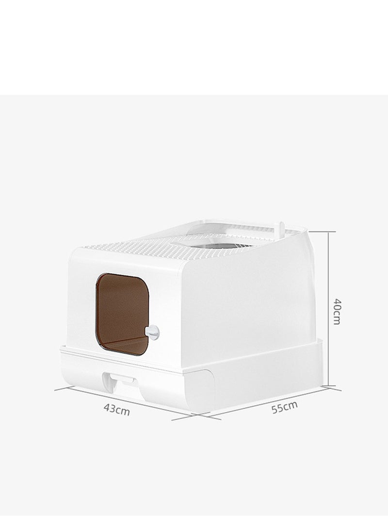 Arabest - Cat Litter Box Top Entry Cat Litter Box with Lid, Large Covered Litter Box for Cats Foldable Leak Proof Cat Toilet with Cat Litter Scooper and Drawer - Image 1