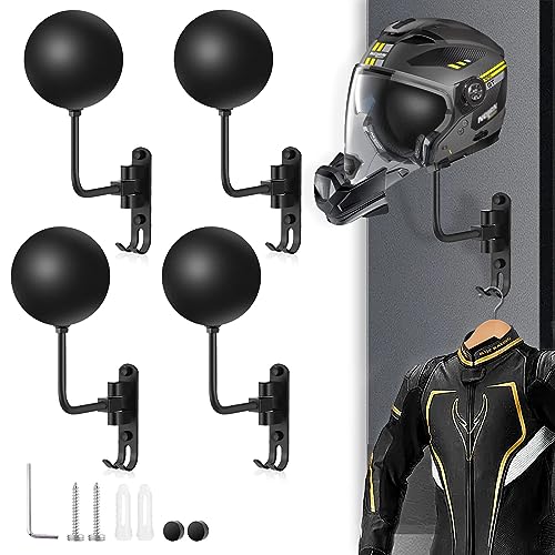 Kikerike Motorcycle Helmet Rack Wall Mount 180 Degree Rotation Metal Bike Helmet Holder Mount Bicycle Helmet Display Hanger Stand with 2 Hooks for Motorcycle Bike Baseball Rugby Helmet - Black, 4 Pcs - Image 1