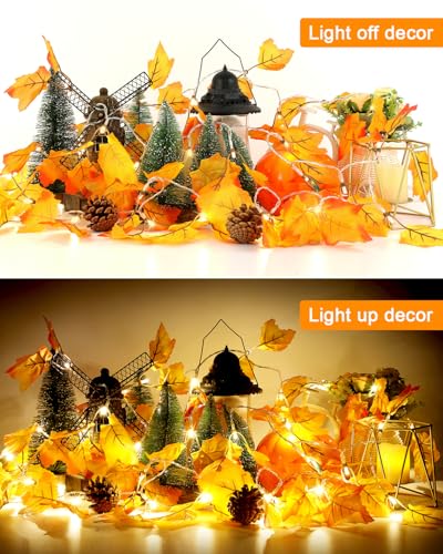 Luditek Fall Decor 3-Pack Fall Leaf Garland with Lights, Total 24.6ft 60 LED Halloween String Lights, Thanksgiving Decorations for Home Holiday Autumn Indoor Friendsgiving Gift - Image 5