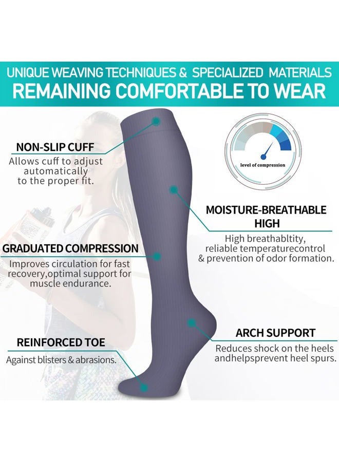 COOLOVER Copper Compression Socks for Women and Men(6 Pairs)-Best Support for Running, Athletic, Nursing, Travel, 02 Black/Navy/Gray/White/Red/Pink, L-XL - Image 5