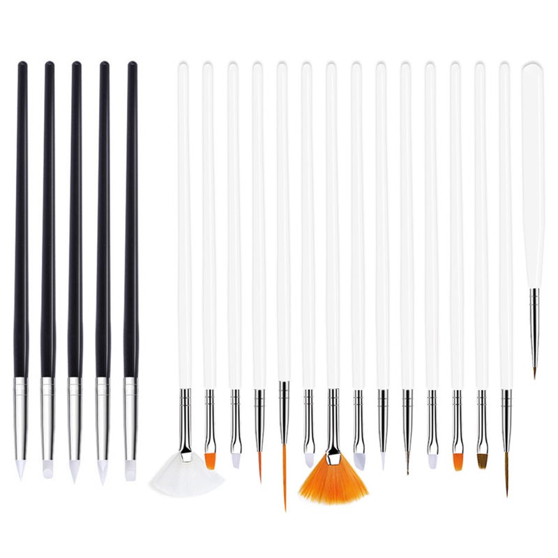 40 pcs Nail Liner Nail Silicone Pen Nail Manicure Brush (15pcs White Rod Brush Pens + 5pcs Black Rod Silicone Pen) - Image 3