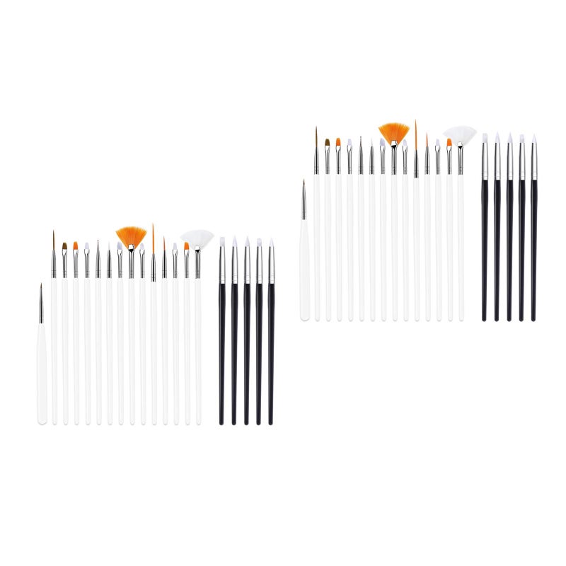 40 pcs Nail Liner Nail Silicone Pen Nail Manicure Brush (15pcs White Rod Brush Pens + 5pcs Black Rod Silicone Pen) - Image 1