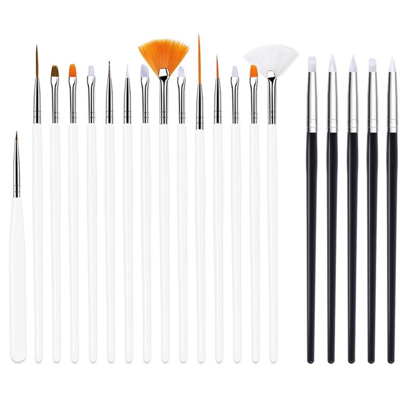 40 pcs Nail Liner Nail Silicone Pen Nail Manicure Brush (15pcs White Rod Brush Pens + 5pcs Black Rod Silicone Pen) - Image 2