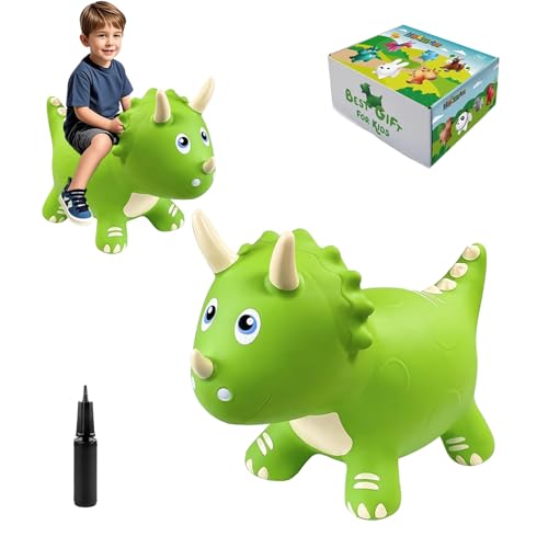 Hot Max HotMax Dinosaur Bouncy Hopper Toys Bouncy Horse for Toddlers Inflatable Ride on Bouncy Animals Bouncing Triceratops for Kids Birthday Gift for 18 Months 2 3 4 Year Old Boy or GirlGreen - Image 1
