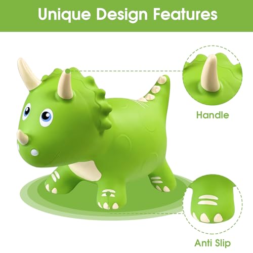 Hot Max HotMax Dinosaur Bouncy Hopper Toys Bouncy Horse for Toddlers Inflatable Ride on Bouncy Animals Bouncing Triceratops for Kids Birthday Gift for 18 Months 2 3 4 Year Old Boy or GirlGreen - Image 5