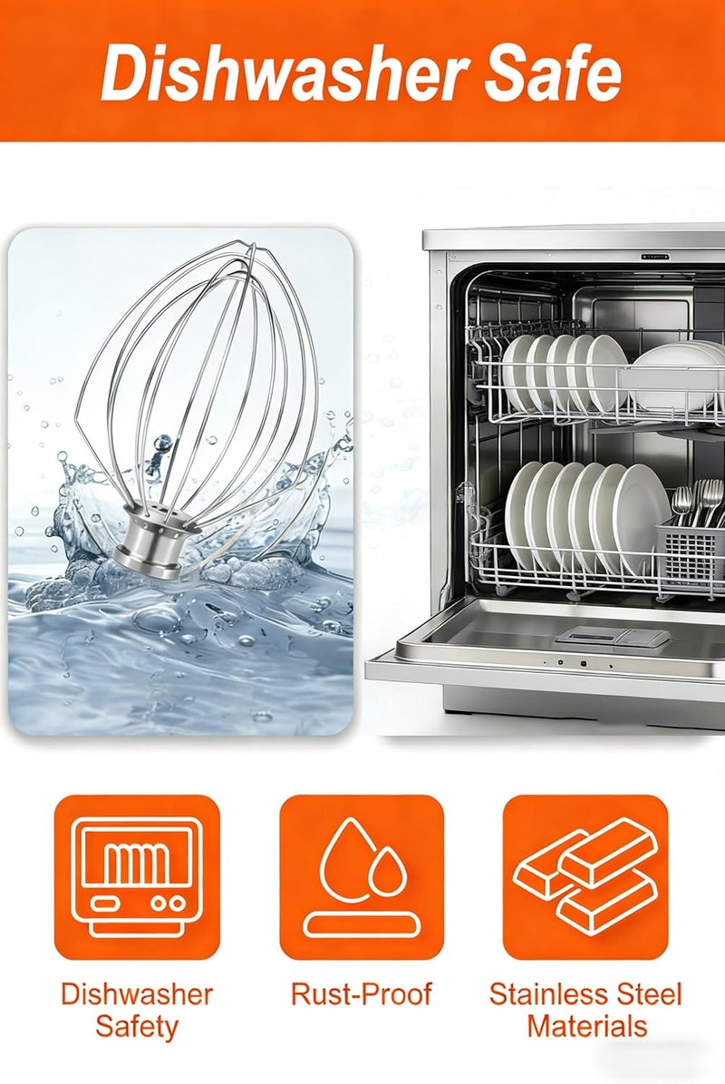 TIZZE خفاقة سلكية K5AWW لخلاط KitchenAid سعة 5 كوارت من نوع رفع الوعاء - ملحق خفق من الفولاذ المقاوم للصدأ بستة أسلاك ثقيل - آمنة للغسيل في غسالة الأطباق لخفق الكريمة والبيض والتزيين وخليط الكيك - Image 3