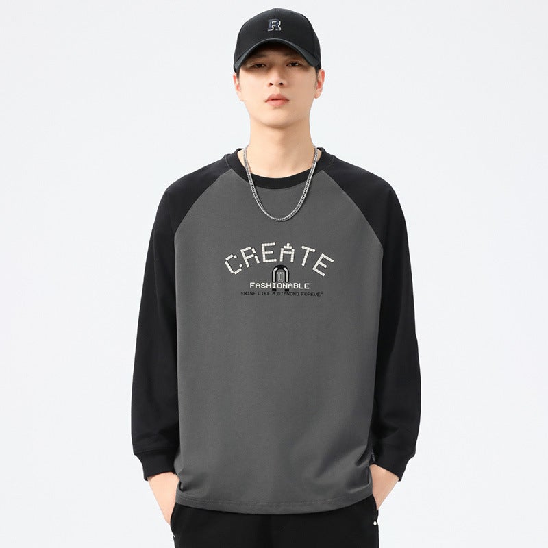 F1257 | plus size Men''s Autumn New 260G Heavy Crewneck Long Sleeve T-Shirt Men''s Loose Printed Base Jacket - Image 3