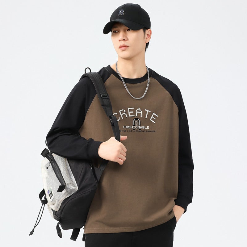 F1257 | plus size Men''s Autumn New 260G Heavy Crewneck Long Sleeve T-Shirt Men''s Loose Printed Base Jacket - Image 4