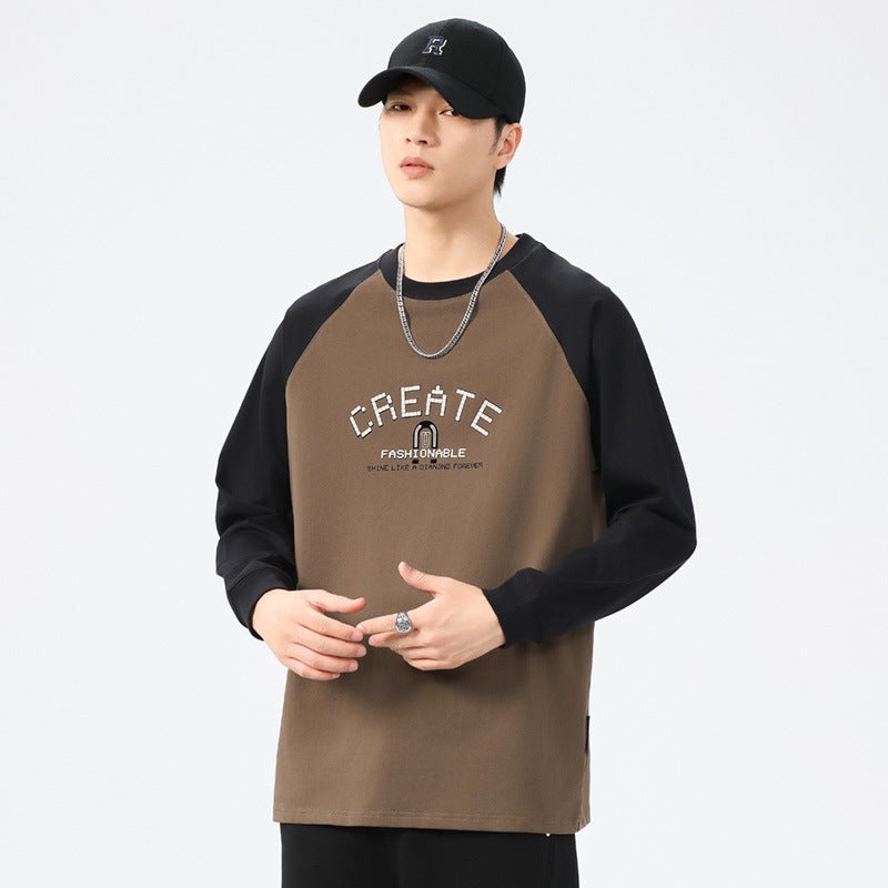 F1257 | plus size Men''s Autumn New 260G Heavy Crewneck Long Sleeve T-Shirt Men''s Loose Printed Base Jacket - Image 5