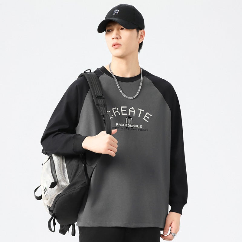 F1257 | plus size Men''s Autumn New 260G Heavy Crewneck Long Sleeve T-Shirt Men''s Loose Printed Base Jacket - Image 2