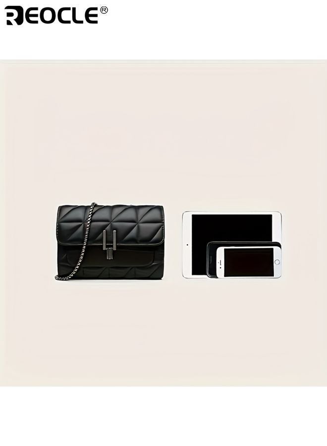 REOCLE Women's Quilted Crossbody Purse with Chain Strap and Compact Design Small Phone Wallet Bag with Multi Card Slots for Women Daily Essential Carry - Image 5