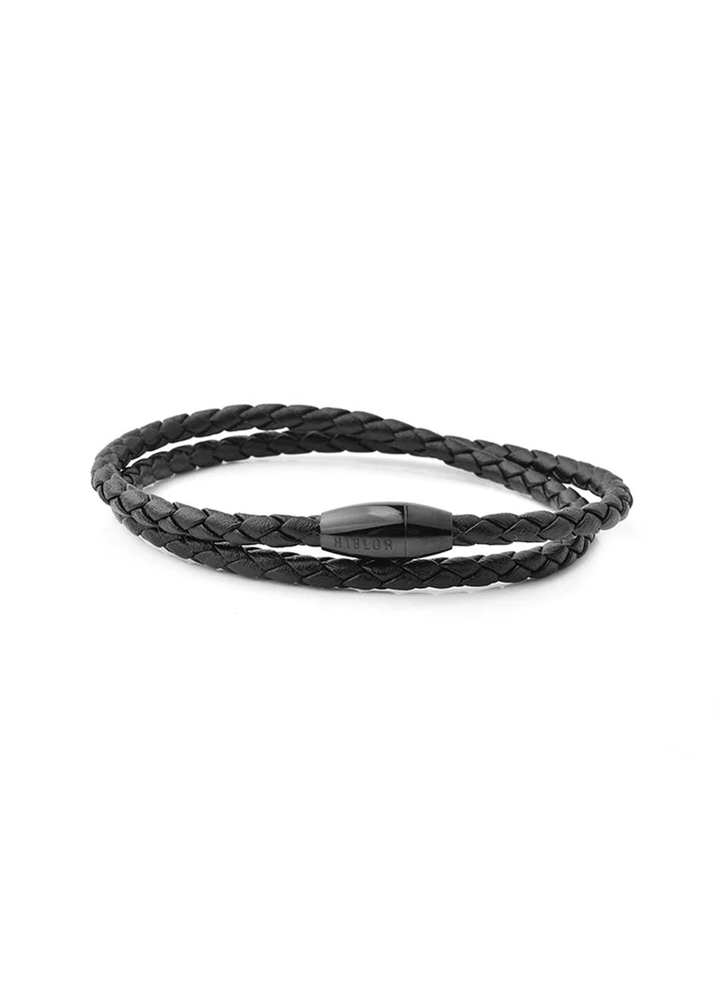 ريبلور Rocco Double Wrap Leather Bracelet Black