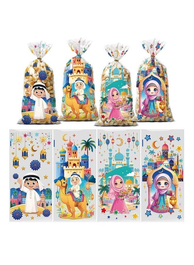 100 Pcs Cellophane Treat Bags, Candy Bags,Cartoon Characters Printed Pattern Food Favor Bags with Twist Ties,for Pride Day Baby Shower Birthday Party Supplies - Image 1