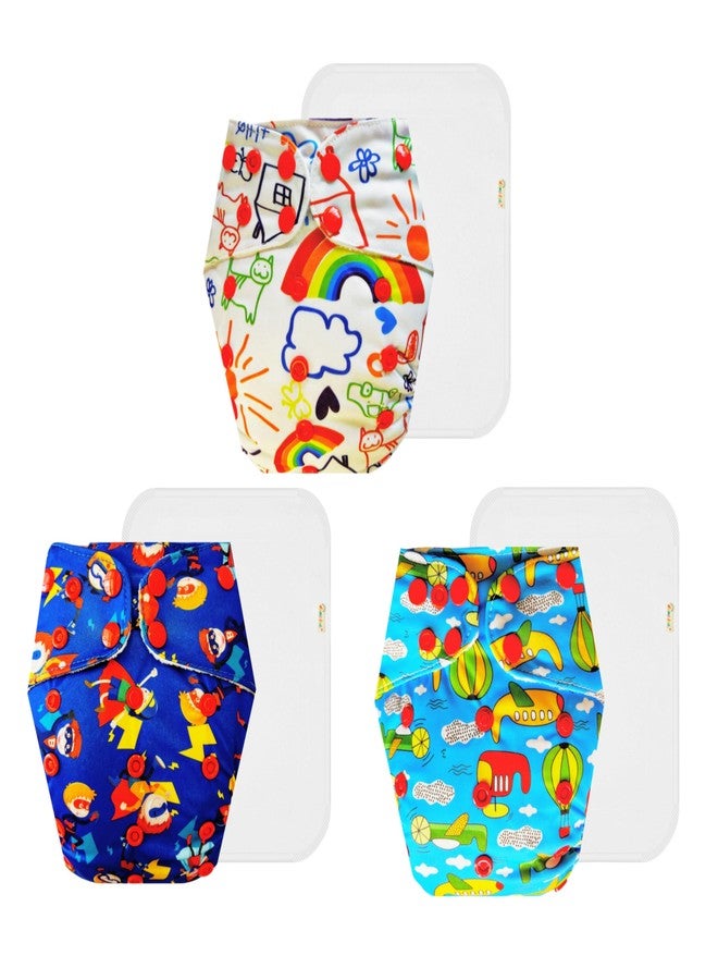 حفاضات دمبلدو القماشية الممتازة مع حشوة قطنية (عبوة من 3 قطع) | ناعمة ولطيفة | تسمح بمرور الهواء | أزرار كبس قابلة للتعديل | مناسبة للارتداء طوال اليوم | من 3 أشهر إلى 3 سنوات | مناسبة للأطفال من الجنسين - Image 1