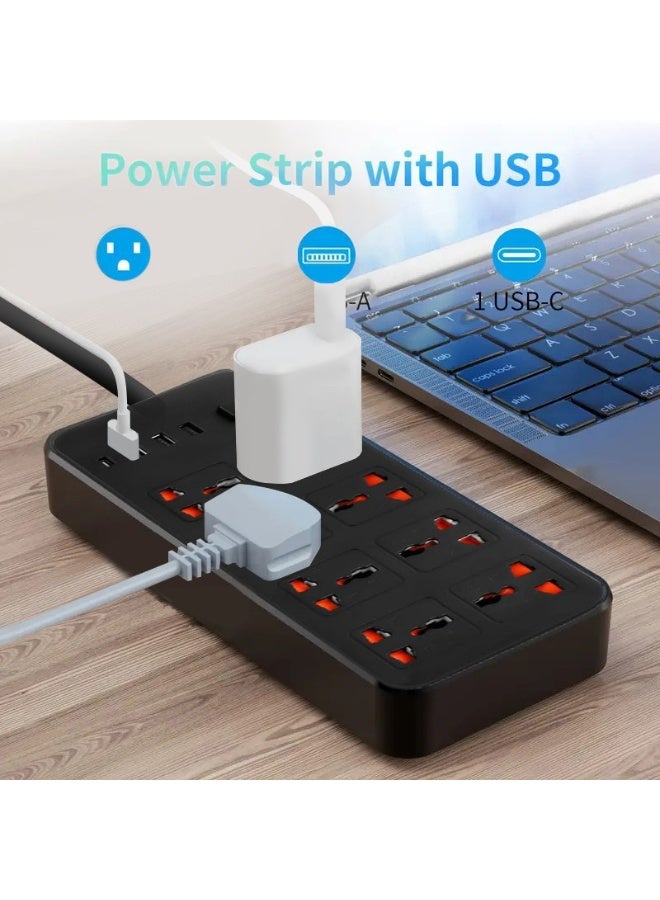 TDAO 5 Meters Universal Extension Lead, Power Strip, Extension Power Board with Multiple Function UK Plug 3 Pin Socket Outlet with 8 Gang 3 USB Port 1 Type-C Port，Children's Anti Electric Shock, 5M Electric Socket Mains Strip for Home Kitchen and Office 5 meters，Black - Image 2