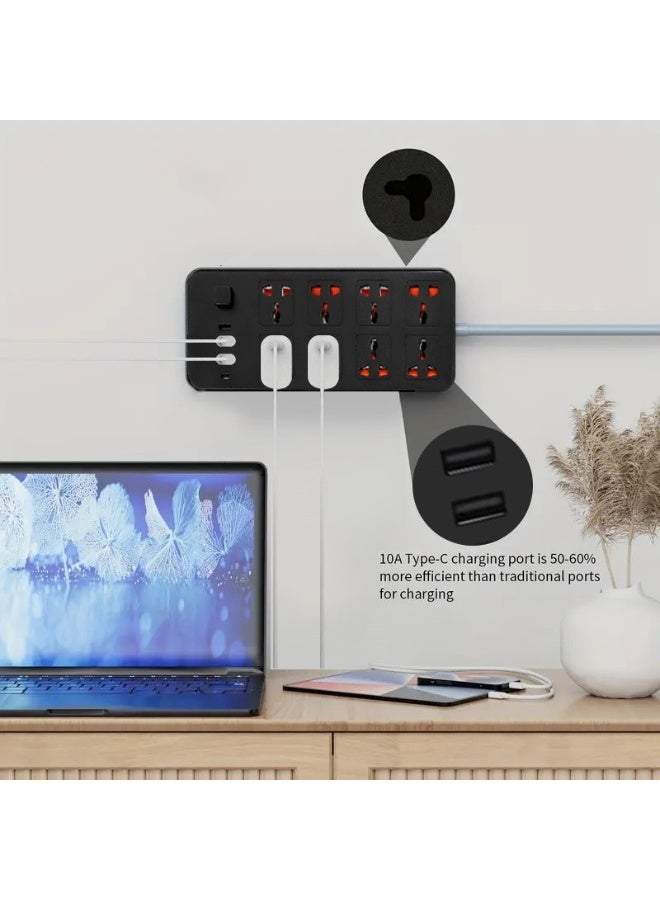 TDAO 5 Meters Universal Extension Lead, Power Strip, Extension Power Board with Multiple Function UK Plug 3 Pin Socket Outlet with 8 Gang 3 USB Port 1 Type-C Port，Children's Anti Electric Shock, 5M Electric Socket Mains Strip for Home Kitchen and Office 5 meters，Black - Image 3