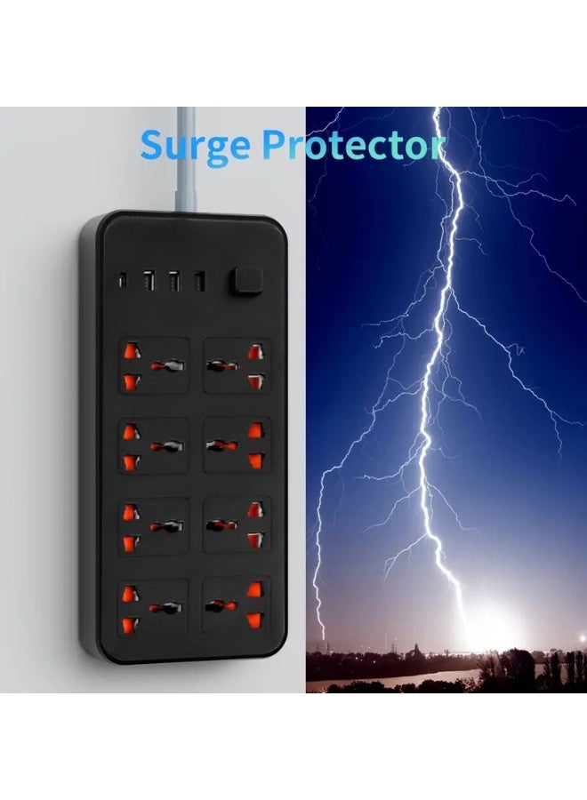 TDAO 5 Meters Universal Extension Lead, Power Strip, Extension Power Board with Multiple Function UK Plug 3 Pin Socket Outlet with 8 Gang 3 USB Port 1 Type-C Port，Children's Anti Electric Shock, 5M Electric Socket Mains Strip for Home Kitchen and Office 5 meters，Black - Image 4