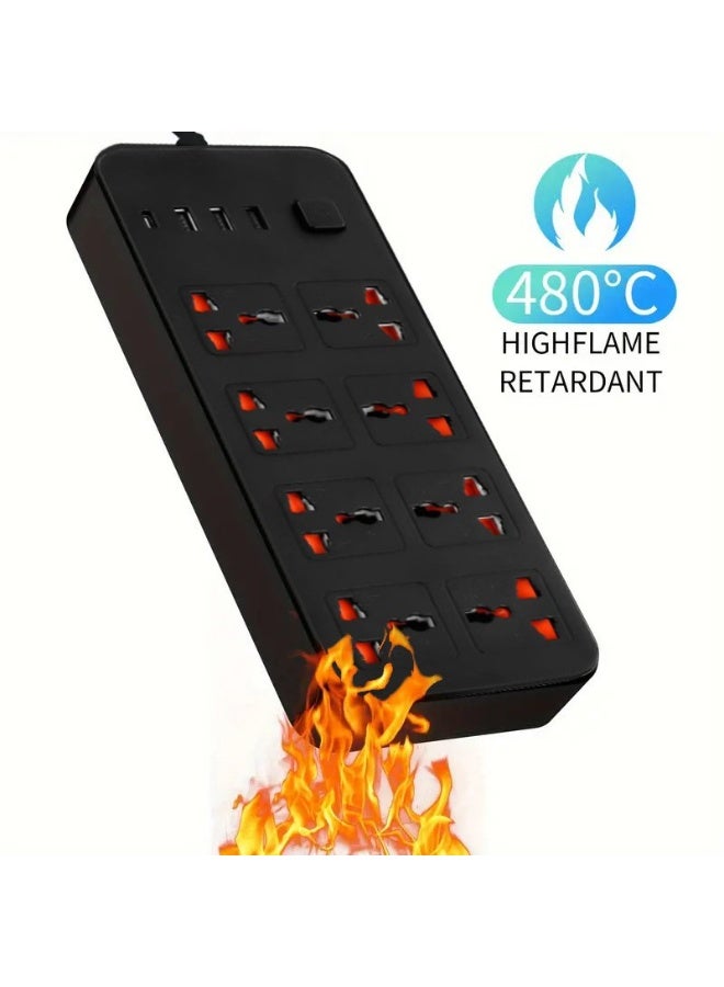 TDAO 5 Meters Universal Extension Lead, Power Strip, Extension Power Board with Multiple Function UK Plug 3 Pin Socket Outlet with 8 Gang 3 USB Port 1 Type-C Port，Children's Anti Electric Shock, 5M Electric Socket Mains Strip for Home Kitchen and Office 5 meters，Black - Image 5